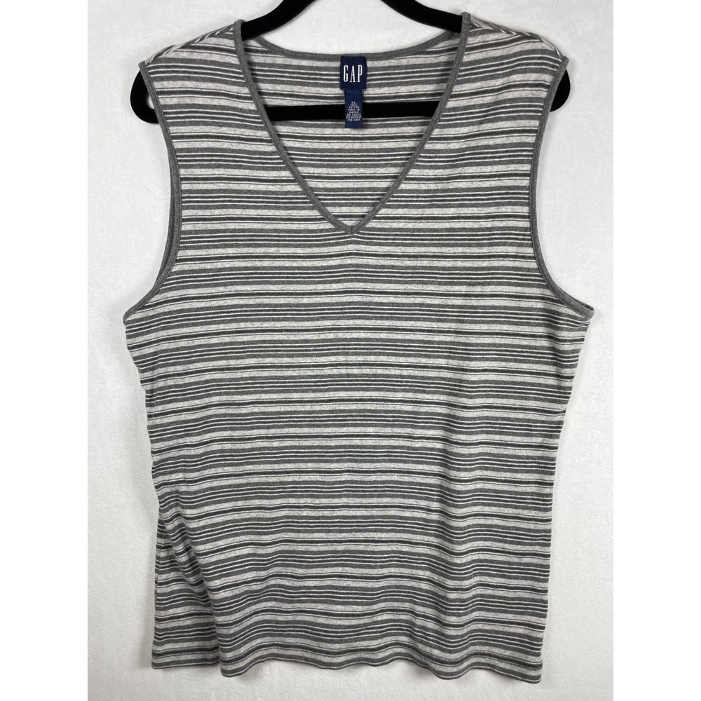vintage 90s striped‎ gap v-neck boyfriend tank top XL 100% cotton grunge skater